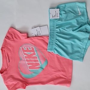 Nike girls 2 piece shorts set athletic shirt size 4 5 6 6X pink